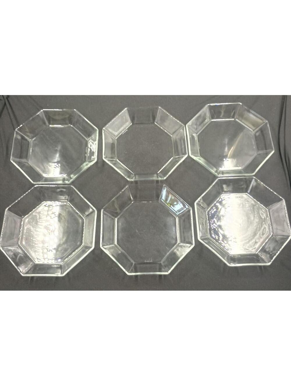 Arcoroc France Octime Clear Octagonal Bowls Glass 7 3/4" across Lot of 6